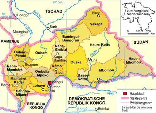 Mapa polityczna Republiki Środkowoafrykańskiej